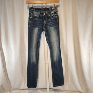 Miss Me Skinny Jeans Size 12 Blue Medium Wash Distressed Pockets JK70975